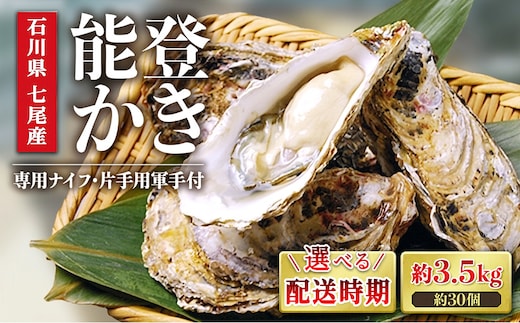 【能登半島地震復興支援】【発送時期が選べる】魚介類 牡蠣 / 能登かき 殻付 牡蠣 約3.5kg（約30個）専用ナイフ・片手用軍手付 石川県 七尾市 能登 ※加熱用 ※2027年1月下旬～5月下旬頃に順次発送予定 ※離島への配送不可