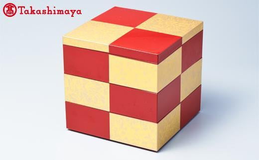 〈北市漆器店〉市松GOLD 4.0 寸 三段重（朱）【高島屋選定品】[58C0510] F6P-1596