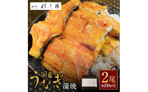 国産うなぎの蒲焼2尾 約200g×2 （箱入り）料亭 明月楼 乾燥青山椒付き 贈り物 土用の丑の日 うなぎの蒲焼き うなぎ ウナギ 鰻 蒲焼き うな丼 うな重 日本製 国産 F6P-2728
