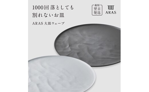 ARAS 大皿ウェーブ 2枚セット【カラー：ホワイト&グレー】27cm 大皿 プレート 割れない 保証付き ARAS エイラス 色が選べる 皿 食器 うつわ 贈り物 ギフト 3万円 30000円 F6P-2589