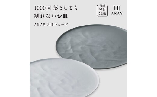 ARAS 大皿ウェーブ 2枚セット【カラー：ホワイト&グリーングレー】27cm 大皿 プレート 割れない 保証付き ARAS エイラス 色が選べる 皿 食器 うつわ 贈り物 ギフト 3万円 30000円 F6P-2591