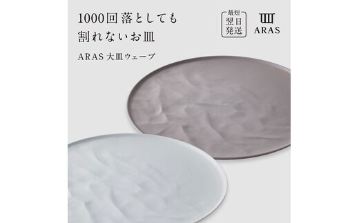 ARAS 大皿ウェーブ 2枚セット【カラー：ホワイト&ピンクグレー】27cm 大皿 プレート 割れない 保証付き ARAS エイラス 色が選べる 皿 食器 うつわ 贈り物 ギフト 3万円 30000円 F6P-2592