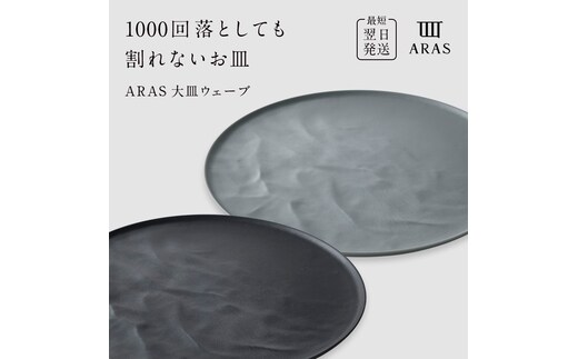 ARAS 大皿ウェーブ 2枚セット【カラー：ブラック&グリーングレー】27cm 大皿 プレート 割れない 保証付き ARAS エイラス 色が選べる 皿 食器 うつわ 贈り物 ギフト 3万円 30000円 F6P-2596