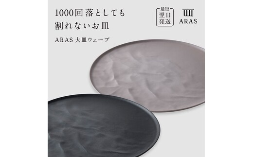 ARAS 大皿ウェーブ 2枚セット【カラー：ブラック&ピンクグレー】27cm 大皿 プレート 割れない 保証付き ARAS エイラス 色が選べる 皿 食器 うつわ 贈り物 ギフト 3万円 30000円 F6P-2597