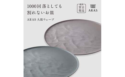 ARAS 大皿ウェーブ 2枚セット【カラー：グリーングレー&ピンクグレー】27cm 大皿 プレート 割れない 保証付き ARAS エイラス 色が選べる 皿 食器 うつわ 贈り物 ギフト 3万円 30000円 F6P-2598