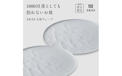 ARAS 大皿ウェーブ 2枚セット【カラー：ホワイト2枚】27cm 大皿 プレート 割れない 保証付き ARAS エイラス 色が選べる 皿 食器 うつわ 贈り物 ギフト 3万円 30000円 F6P-2599