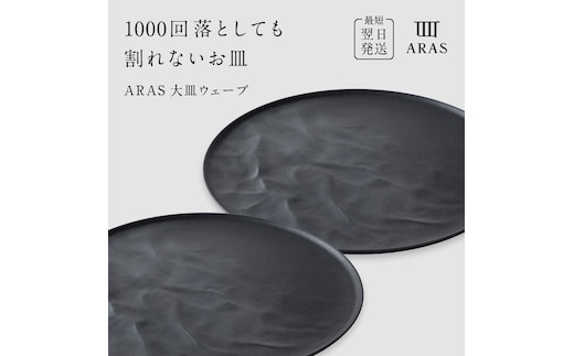 ARAS 大皿ウェーブ 2枚セット【カラー：ブラック2枚】27cm 大皿 プレート 割れない 保証付き ARAS エイラス 色が選べる 皿 食器 うつわ 贈り物 ギフト 3万円 30000円 F6P-2601