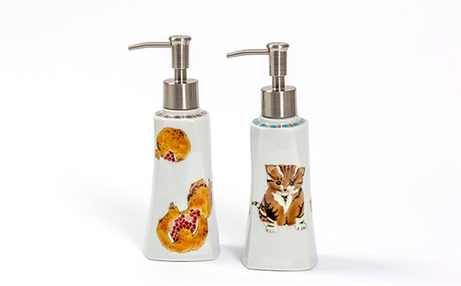 九谷焼ソープディスペンサー（4角） a05 雑貨 日用品 工芸品 バス用品 猫