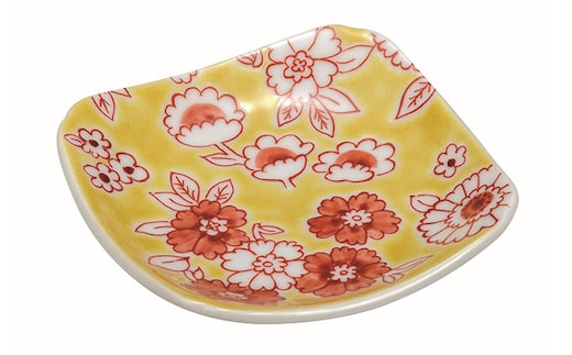 九谷焼 3号皿・フラワーシャワー黄色 5枚セット a01 民芸品 工芸品 焼き物 食器