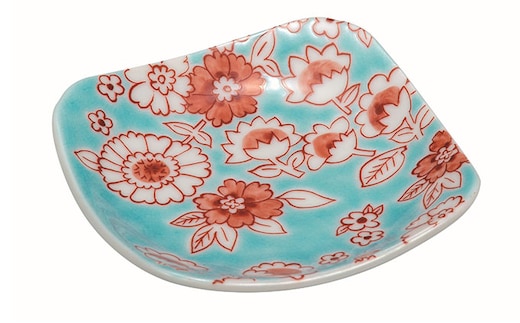 九谷焼 3号皿・フラワーシャワー水色 5枚セット a01 民芸品 工芸品 焼き物 色鮮や 食器
