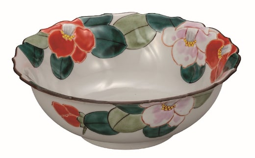 九谷焼 7号鉢・紅白椿 a01 民芸品 工芸品 焼き物 食器 