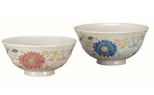 九谷焼 組飯碗・花はな（2個セット） a02 民芸品 工芸品 焼き物 食器 