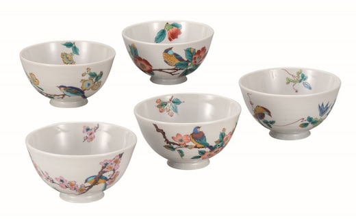 九谷焼 5客軽量飯碗 花鳥絵変り a02