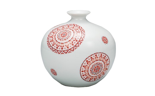九谷焼 5.2号華器 赤絵丸紋 大志窯