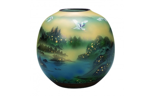 九谷焼 8号花瓶 金箔鶴山水 a05