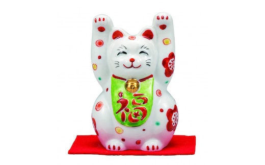 九谷焼 3号両手招き猫 花文（敷物付） a05