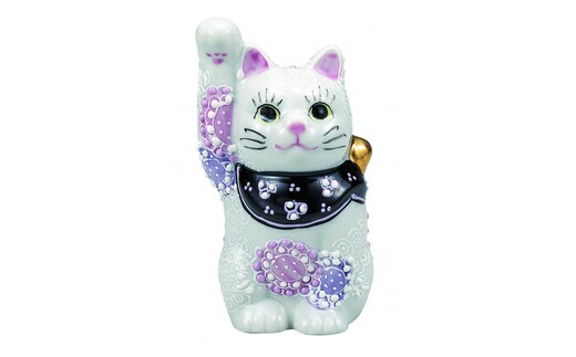 九谷焼 3.2号招き猫 花むらさき a05
