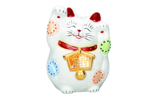 九谷焼 4.5号絵馬招き猫 白盛 a05