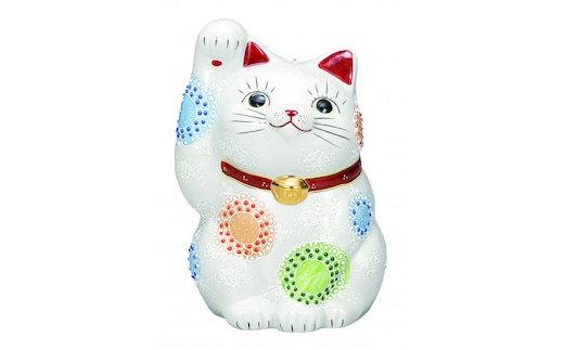 九谷焼 7号招き猫 白盛 a05
