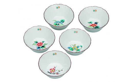 九谷焼 3.5号小鉢揃 草花絵変り a01