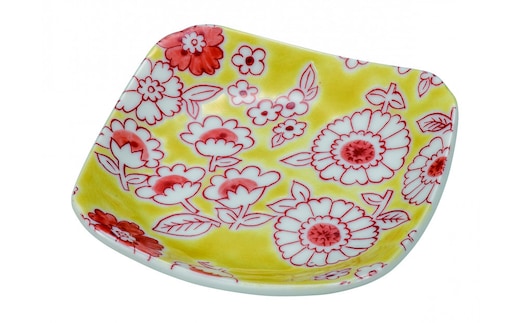 九谷焼 3号皿・フラワーシャワー黄色 5枚セット a01 民芸品 工芸品 焼き物 食器