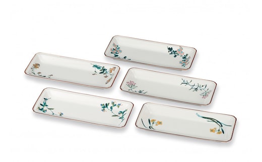 8号皿揃 五草絵変わり 民芸品 工芸品 雑貨 食器 角皿 お皿 プレート キッチン雑貨 キッチン用品