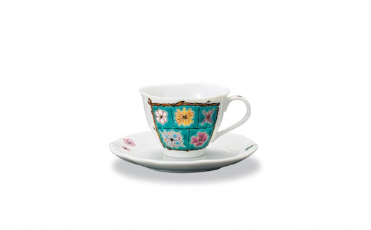 カップ&ソーサー フラワーBox グリーン 岩田玲子 民芸品 工芸品 ティーカップ コーヒー 紅茶 食器 キッチンアイテム キッチン雑貨