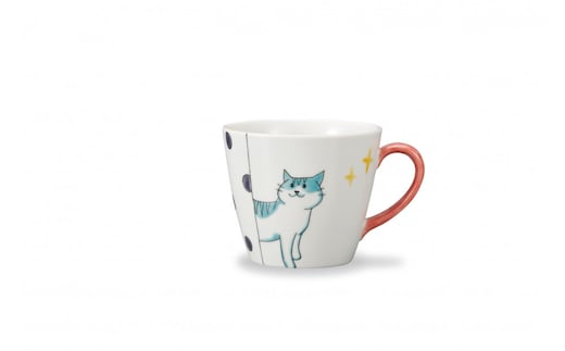 九谷焼 マグカップ 水玉ねこ 岡田絹代作 a04 工芸品