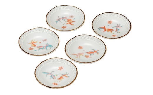 九谷焼 3.2号皿揃 金魚 （５枚セット）a01 食器 キッチン雑貨 キッチンアイテム 雑貨 小物 お皿 丸皿 食卓 テーブルコーディネート 贈り物 普段使い 