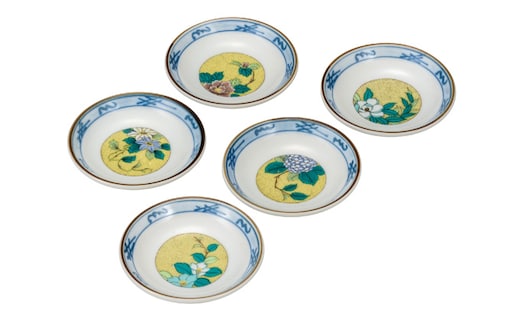 九谷焼 3号皿揃 吉田屋草花 (5枚セット） a01 食器 キッチン雑貨 キッチンアイテム 雑貨 小物 お皿 丸皿 豆皿 食卓 テーブルコーディネート 