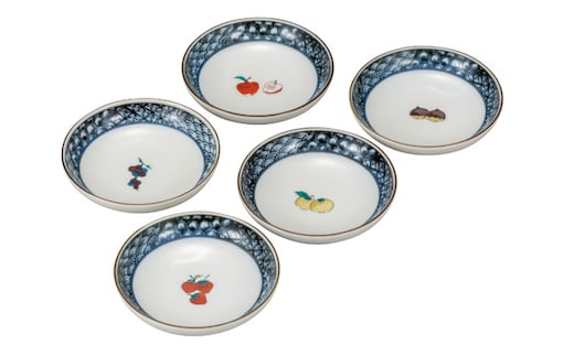 九谷焼 3.2号皿揃 くだもの（5枚セット） a01 食器 キッチン雑貨 キッチンアイテム 雑貨 小物 お皿 丸皿 食卓 テーブルコーディネート 豆皿 