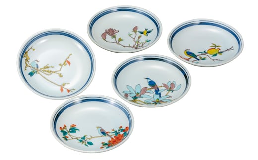 九谷焼 4.5号皿揃 花鳥絵変り（5枚セット）a01 食器 キッチン雑貨 キッチンアイテム 雑貨 小物 お皿 丸皿 食卓 テーブルコーディネート 