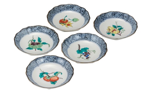 九谷焼 4.2号皿揃 果実絵変り（5枚セット）a01 工芸品 
