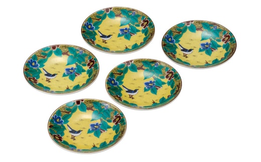 九谷焼 3.2号皿揃 吉田屋椿に鳥 （5枚セット）a01 工芸品 