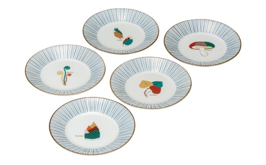 九谷焼 5.2号皿揃 山の幸 （5枚セット）a01 食器 キッチン雑貨 キッチンアイテム 雑貨 小物 お皿 丸皿 食卓 テーブルコーディネート 