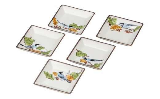 九谷焼 3号皿揃 ぶどうに鳥 （5枚セット）a01 食器 キッチン雑貨 キッチンアイテム 雑貨 小物 お皿 角皿 食卓 テーブルコーディネート 