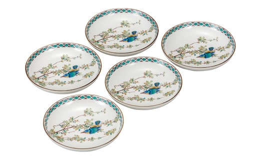 九谷焼 4.2号皿揃 かわせみ （5枚セット）a01 食器 キッチン雑貨 キッチンアイテム 雑貨 小物 お皿 丸皿 食卓 テーブルコーディネート 