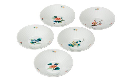 九谷焼 4.5号皿揃 草花絵変り （5枚セット）a01 食器 キッチン雑貨 キッチンアイテム 雑貨 小物 お皿 丸皿 食卓 テーブルコーディネート 取り皿 