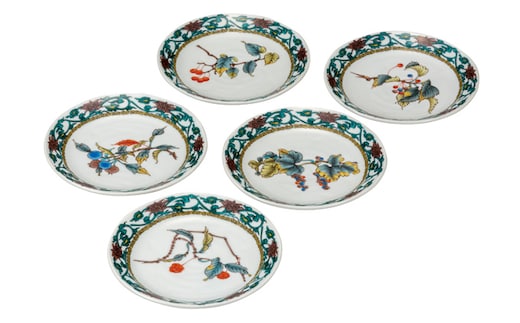 九谷焼 5.5号皿揃 山の幸絵変り （5枚セット）a01 食器 キッチン雑貨 キッチンアイテム 雑貨 小物 お皿 丸皿 食卓 テーブルコーディネート 