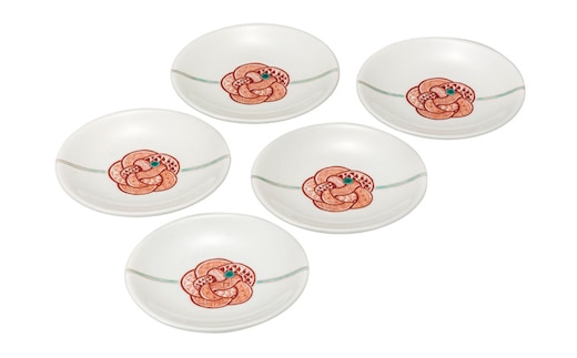 九谷焼 4号皿揃 赤絵水引文 （5枚セット）a01 食器 キッチン雑貨 キッチンアイテム 雑貨 小物 お皿 丸皿 食卓 テーブルコーディネート 普段使い 贈り物 