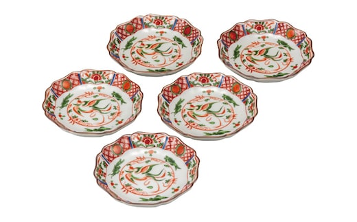 九谷焼 4.2号皿揃 赤絵鳳凰 （5枚セット）a01 食器 キッチン雑貨 キッチンアイテム 雑貨 小物 お皿 丸皿 食卓 テーブルコーディネート 華やか 