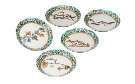 九谷焼 5.2号皿揃 果実絵変り （5枚セット）a01 食器 キッチン雑貨 キッチンアイテム 雑貨 小物 お皿 丸皿 食卓 テーブルコーディネート 