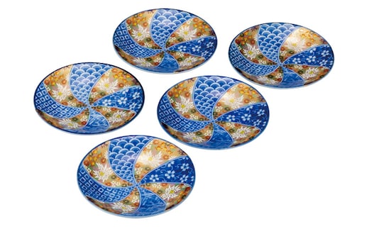 九谷焼 5.5号皿揃 金花詰 （5枚セット）a01 食器 キッチン雑貨 キッチンアイテム 雑貨 小物 お皿 丸皿 食卓 テーブルコーディネート 