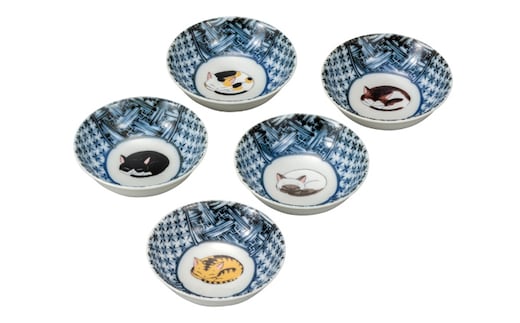 九谷焼 3号小鉢揃 眠り猫 （5枚セット）a01 食器 キッチン雑貨 キッチンアイテム 雑貨 小物 お皿 小皿 食卓 テーブルコーディネート 