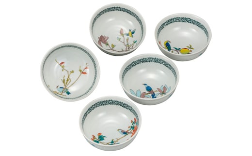 九谷焼 4.2号小鉢揃 花鳥絵変り （5枚セット）a01 食器 キッチン雑貨 キッチンアイテム 雑貨 小物 お皿 食卓 テーブルコーディネート 
