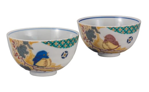 九谷焼 組飯碗 小紋吉田屋雀 a02 食器 キッチン雑貨 キッチンアイテム 雑貨 食卓 テーブルコーディネート ペア茶碗 夫婦茶碗 