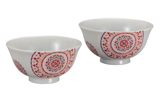 九谷焼 組飯碗 赤絵丸紋 大志窯 a02 食器 キッチン雑貨 キッチンアイテム 雑貨 食卓 テーブルコーディネート ペア茶碗 夫婦茶碗 