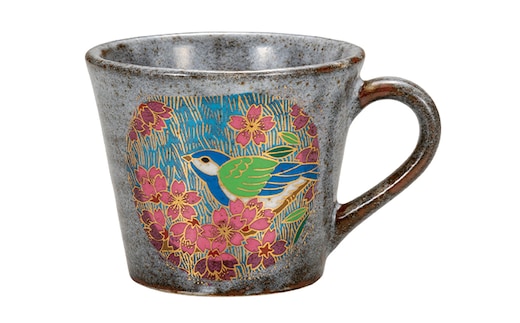 九谷焼 マグカップ 金桜花鳥 a04 