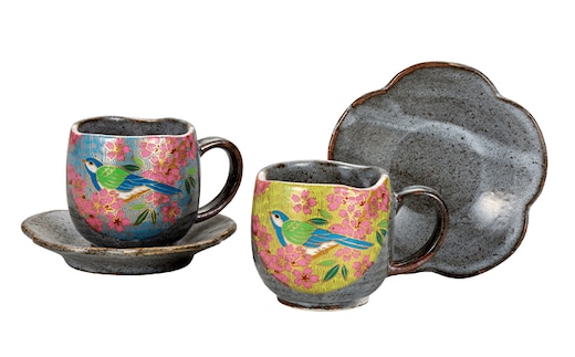 九谷焼 ペアコーヒー 金桜花鳥 a04 