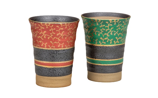 九谷焼 ペアフリーカップ 金唐草 a04 